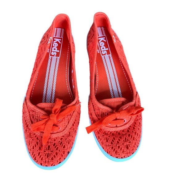 Keds Womens Teacuo Ballet Flat Red Crochet Bow Slip-On Sneakers Size 8.5 US - Picture 1 of 9